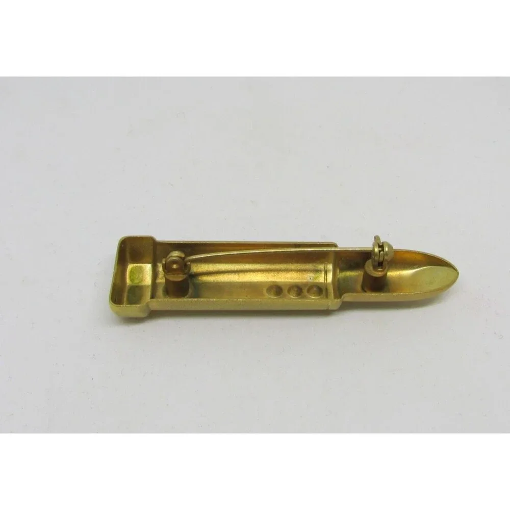 Vintage Gold Tone Lipstick Tube Brooch Pin Matte Finish with Rhinestones 1980s